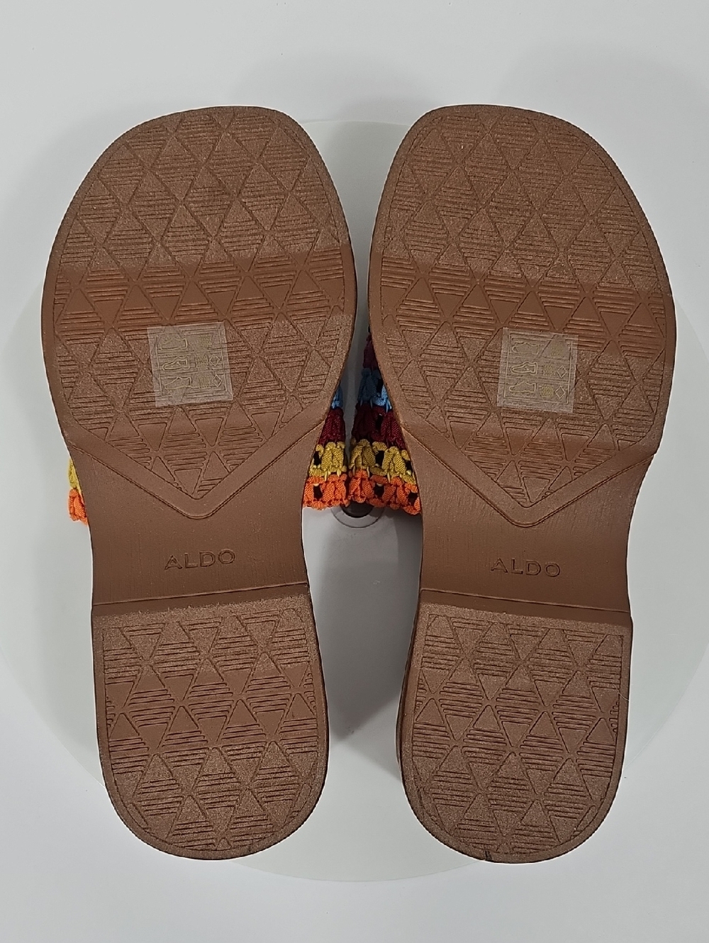NIB Aldo Yassu Rainbow Crochet Platform Slide Sandals Crochet Multicolor Brown 7 - Picture 12 of 13